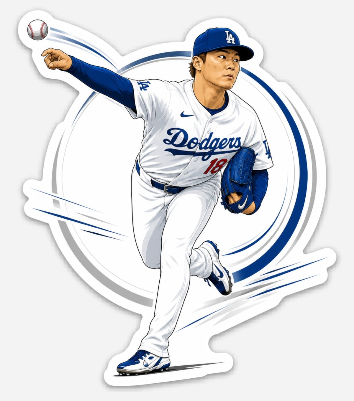 LA Blue Pitcher Action Sticker | 4-Inch Waterproof Vinyl Baseball Decal