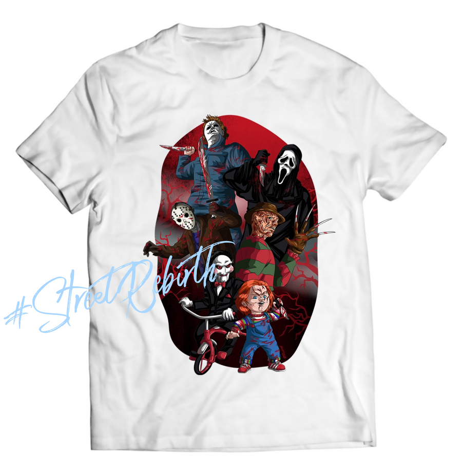 Unisex graphic T-shirt featuring an original spooky retro illustration