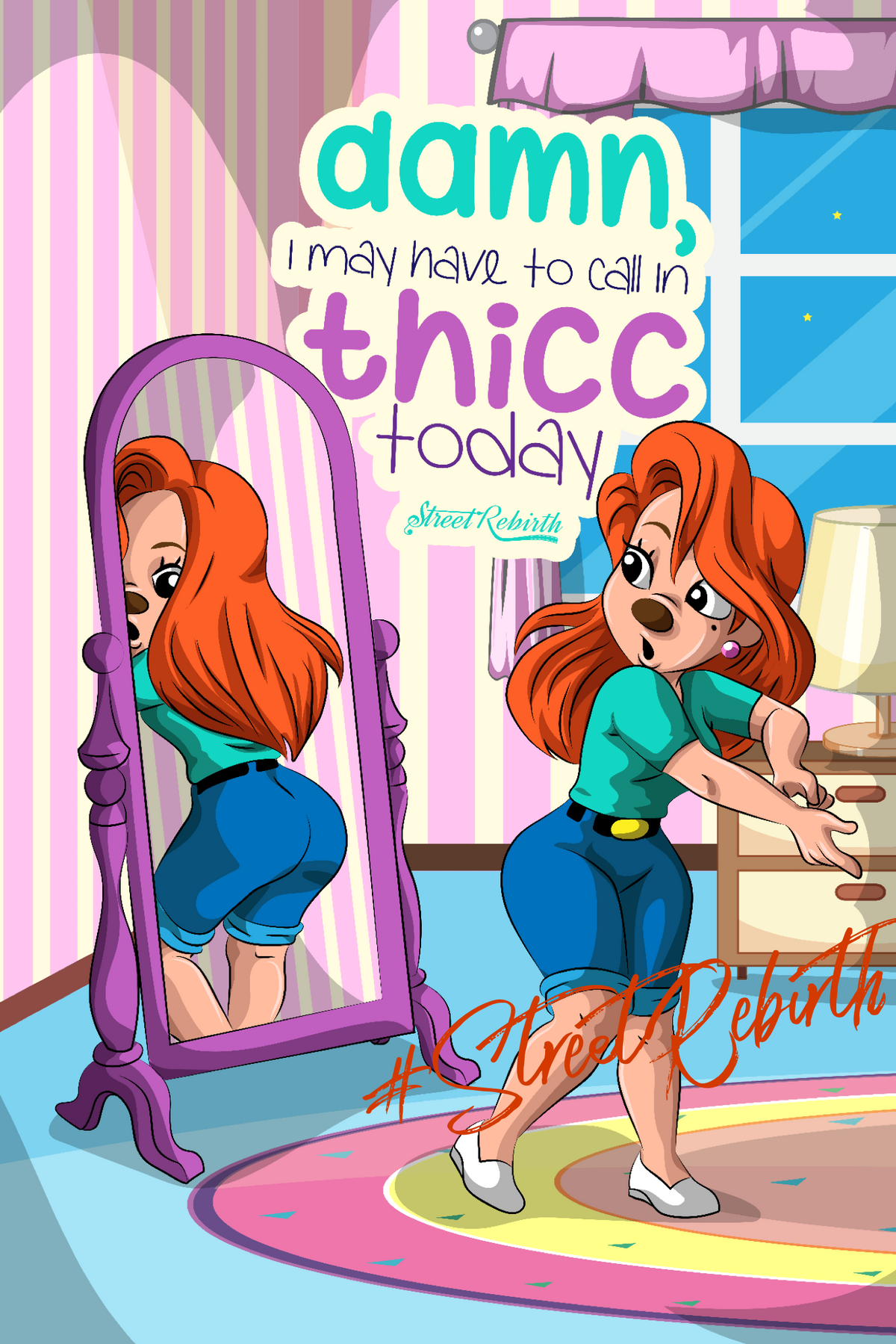 Roxanne Call In Thick Print – Fun Curvy Cartoon Wall Art – 16x20 Matte Black Frame or 24x30 Poster, Cute Spicy Pop Culture Mashup