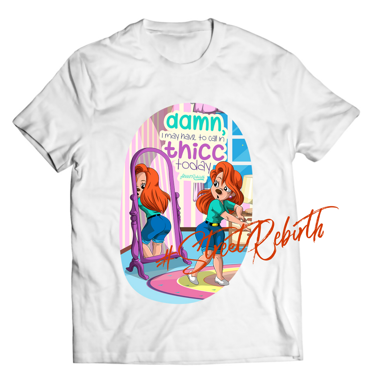 Roxanne Call In Thick Shirt – DTG Printed Graphic Tee – Fun Curvy Cartoon Parody, Cute Spicy Body Positive Design, Available in White or Black
