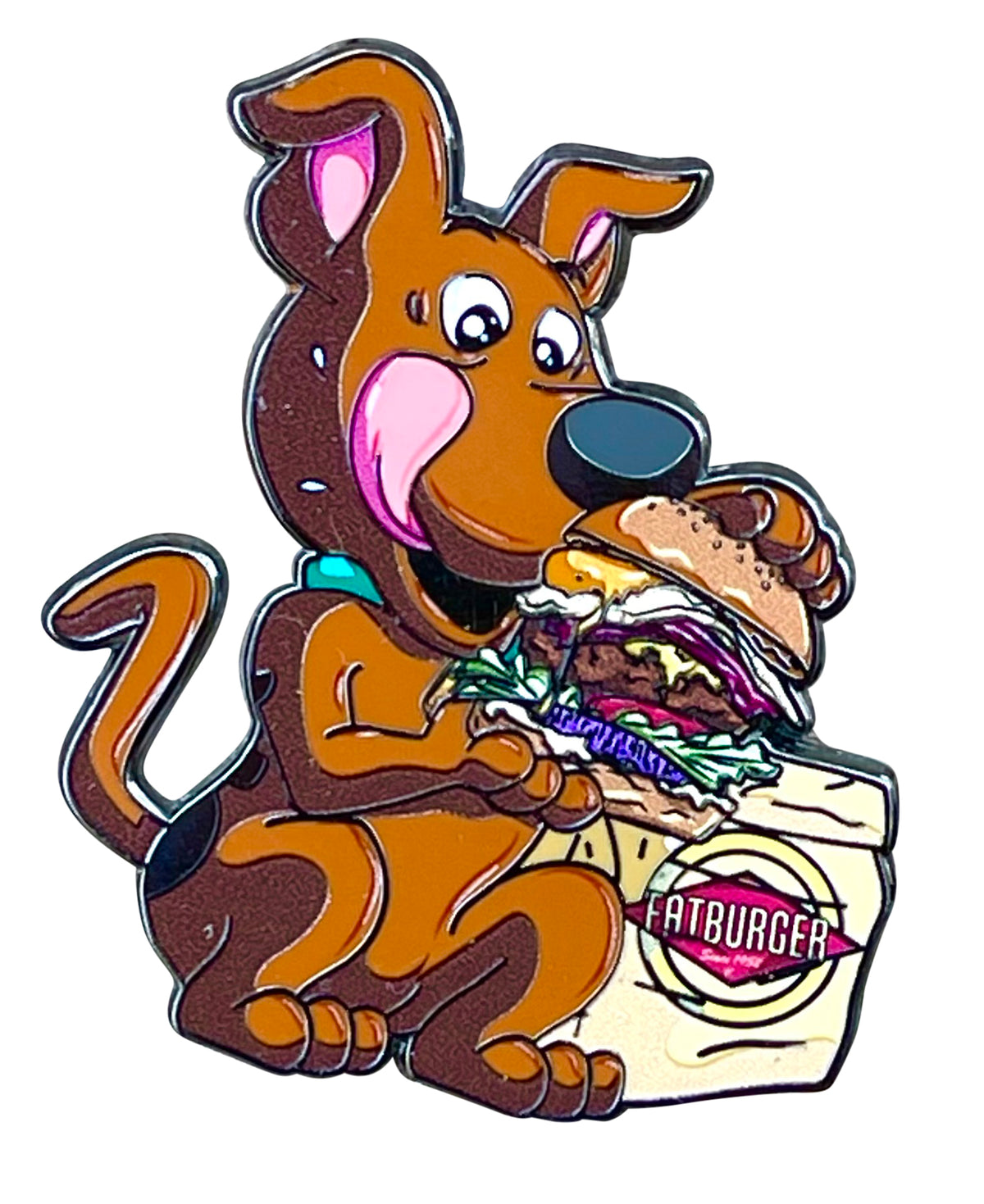 Chibi Scooby-Doo Eating a Fatburger Enamel Pin – A Whimsical Twist on a Classic