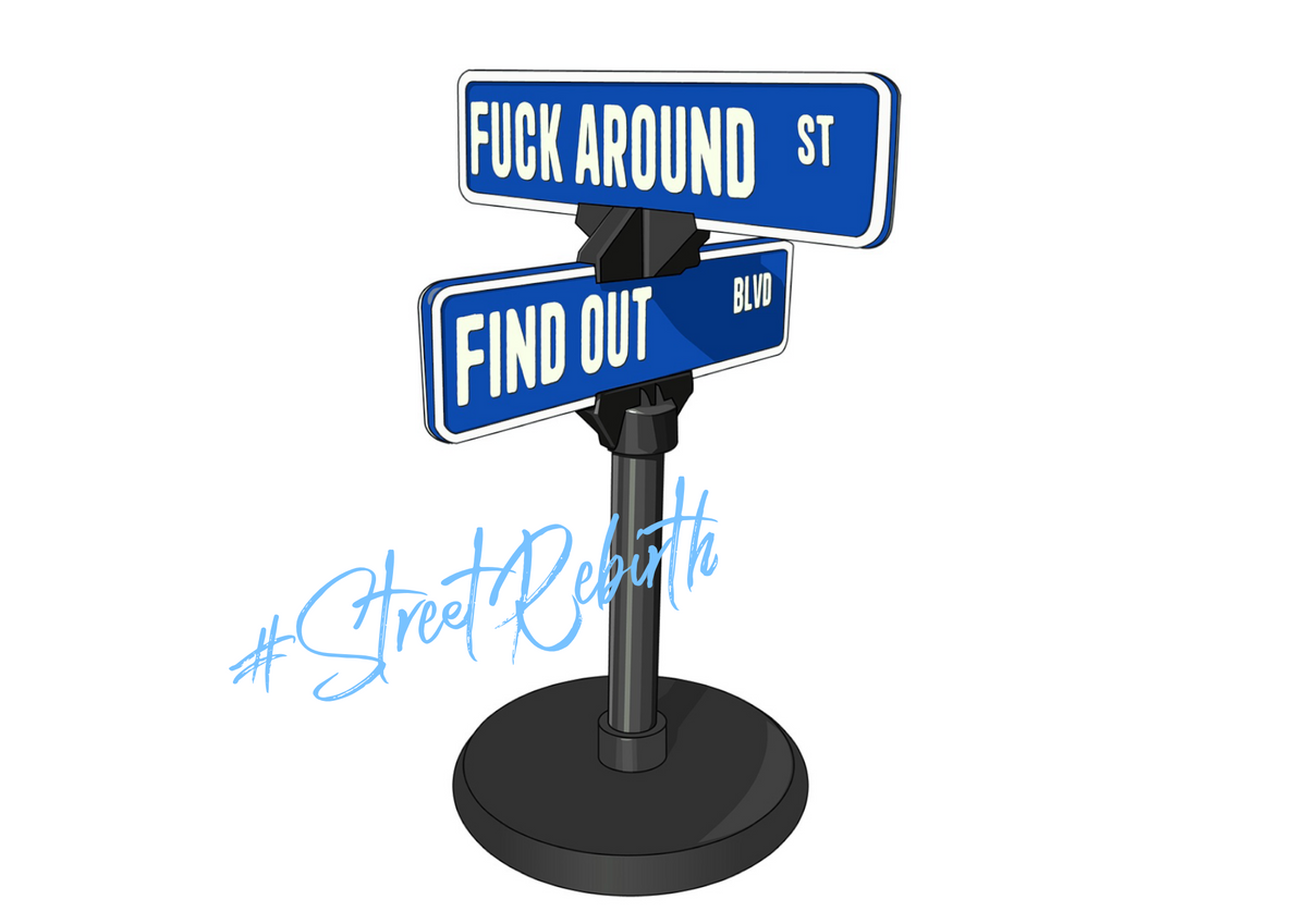 Fuck Around Find Out Sticker – Funny Street Sign Mashup Vinyl Decal – Humorous Parody Design, Pop Culture Meme, Waterproof Collectible
