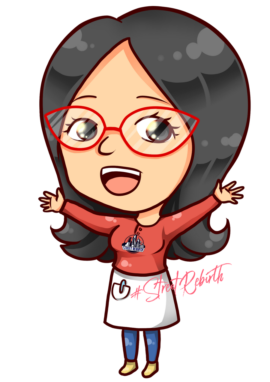 Animated sitcom mom character from a cartoon burger family, bold flat color sticker art