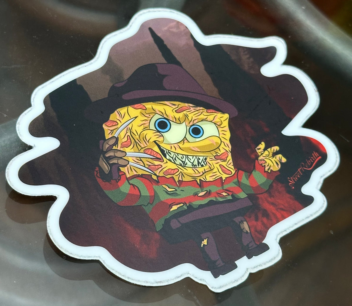 Sponge Bob as Freddy Sticker – One 4 Inch Water Proof Vinyl Sticker – For Hydro Flask, Skateboard, Laptop, Planner, Car, Collecting, Gifting