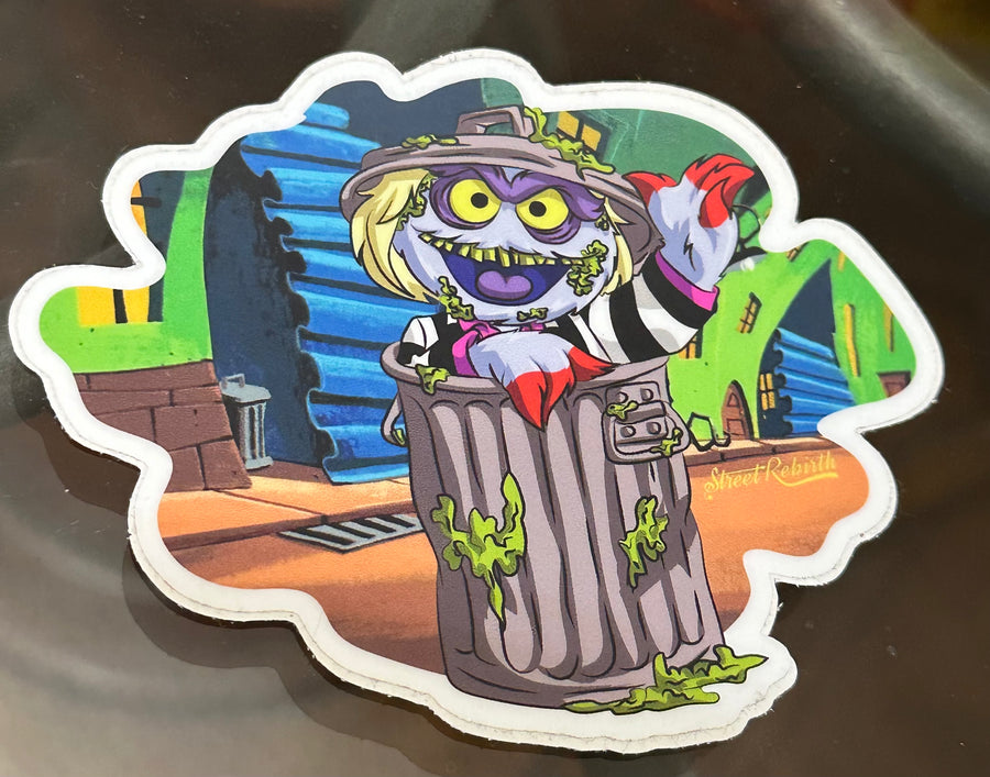 Waterproof vinyl sticker featuring an original spooky humorous retro illustration