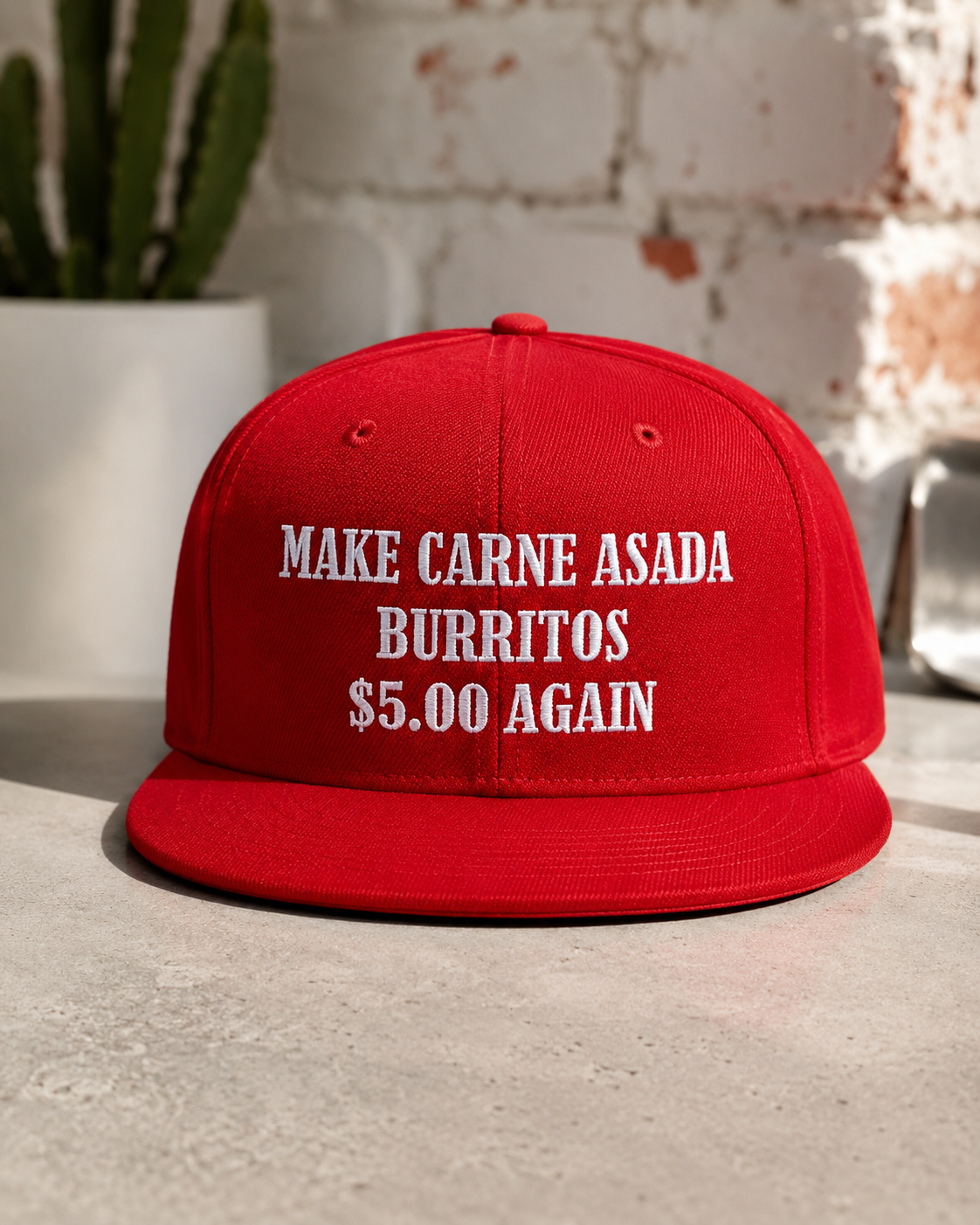 Make Carne Asada Burritos $5.00 Again Hat – Funny Red Embroidered Snapback Cap