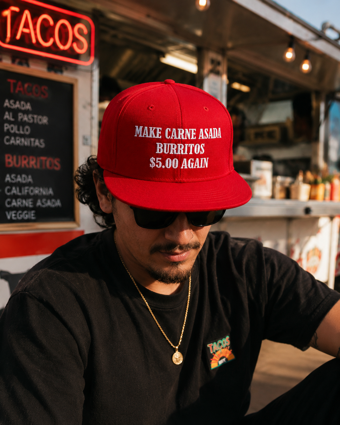Make Carne Asada Burritos $5.00 Again Hat – Funny Red Embroidered Snapback Cap