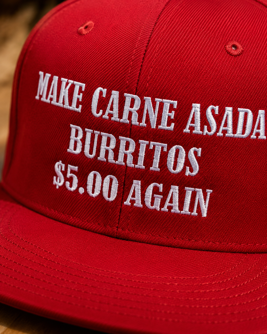 Make Carne Asada Burritos $5.00 Again Hat – Funny Red Embroidered Snapback Cap