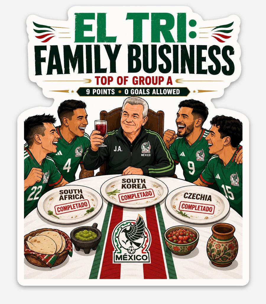 Waterproof vinyl sticker featuring an original soccer cultural humorous illustration