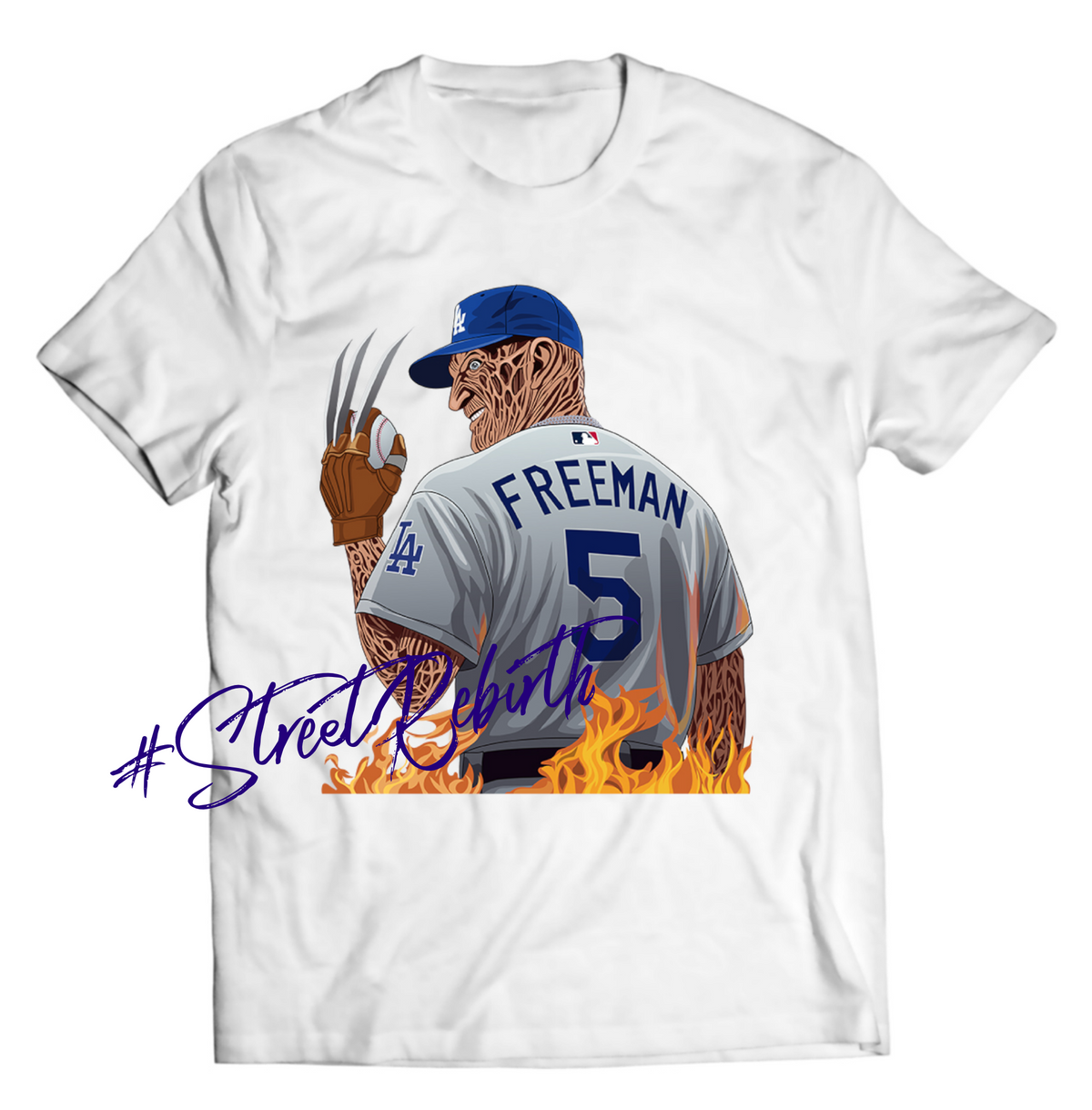 Freddie Freeman x Freddy Krueger Dodgers Horror Mashup Shirt – “A Nightmare on Vin Scully Ave” | Street Rebirth Exclusive (Copy)