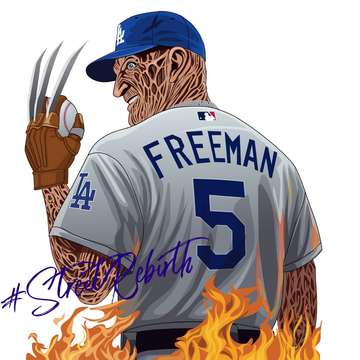 Freddie Freeman x Freddy Krueger Dodgers Sticker – “A Nightmare on Vin Scully Ave” | Street Rebirth Horror Baseball Mashup