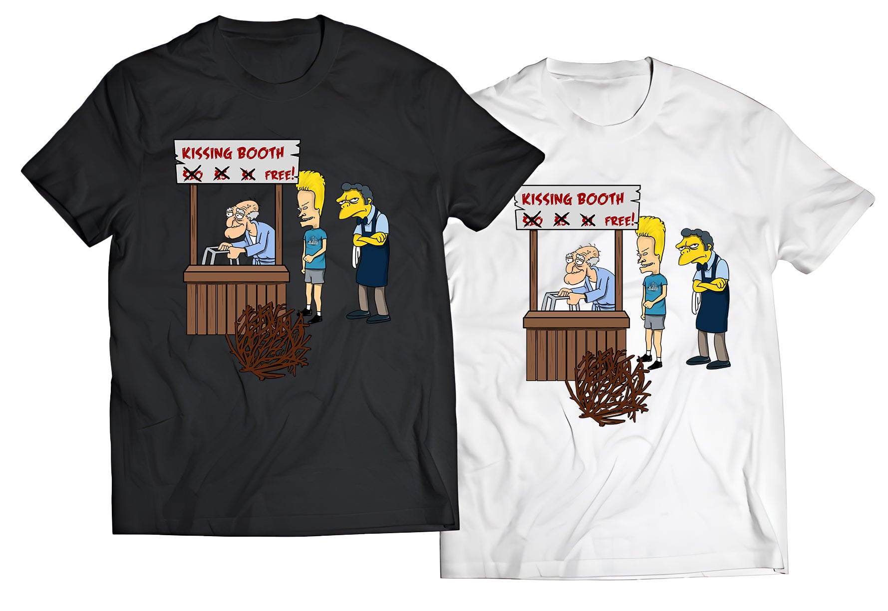 Funny Kissing Booth Shirt - Herbert, Beavis, and Moe Kiss Booth Shirt – Hilarious Animated Comedy