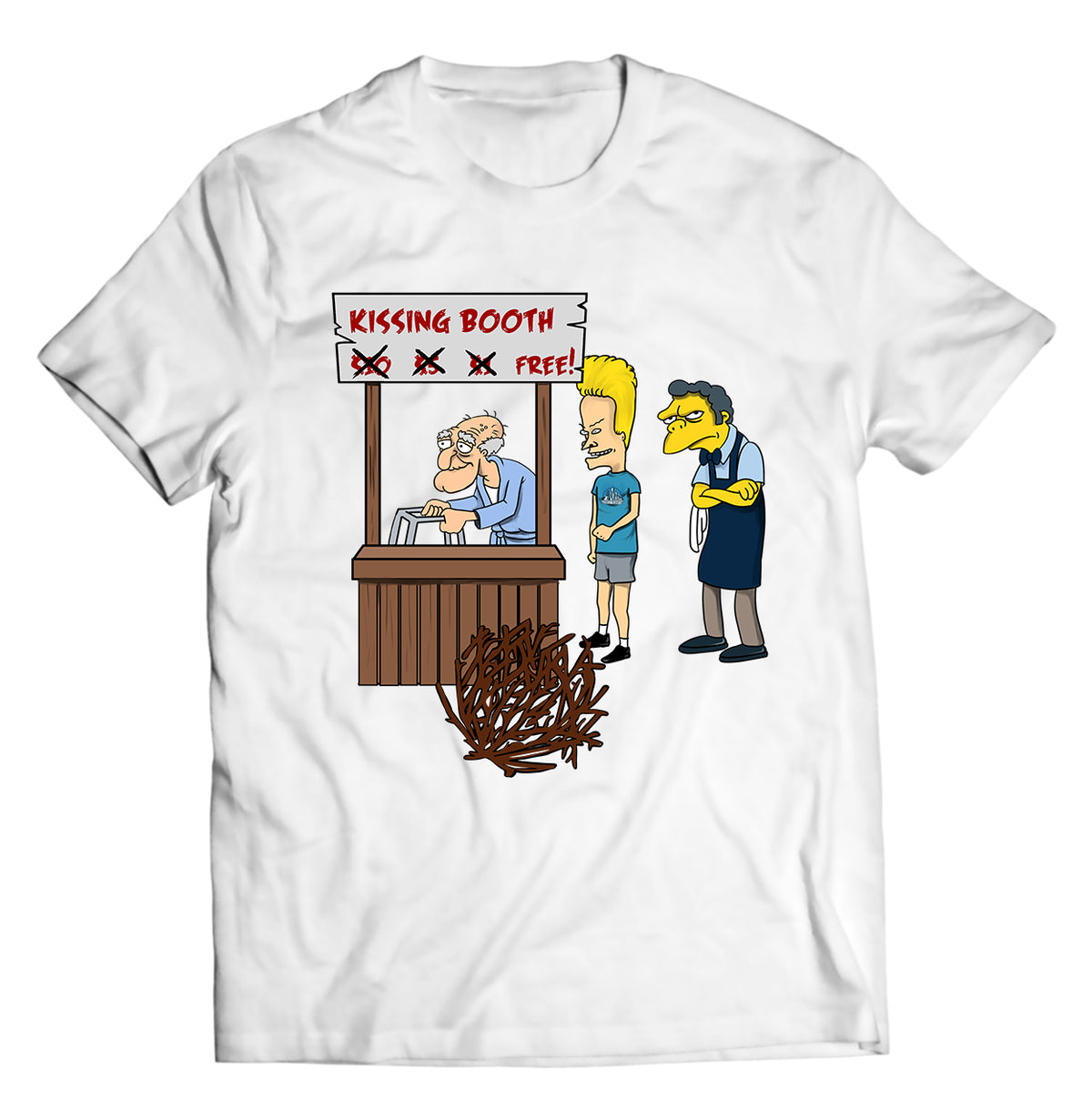 Funny Kissing Booth Shirt - Herbert, Beavis, and Moe Kiss Booth Shirt – Hilarious Animated Comedy