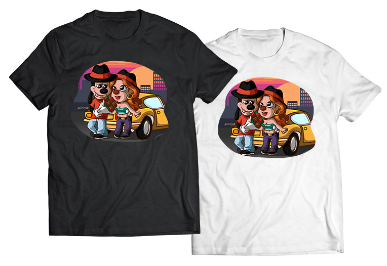 Max and Roxanne Chibi Old-School Vibes DTG-Printed Shirt – A Classic Tribute with a Chicano Twist