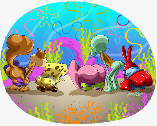 Bikini Bottom "Mooning" Parody Sticker (4") | SpongeBob, Patrick, Squidward, Sandy &amp; Mr. Krabs Funny Butt Art Decal