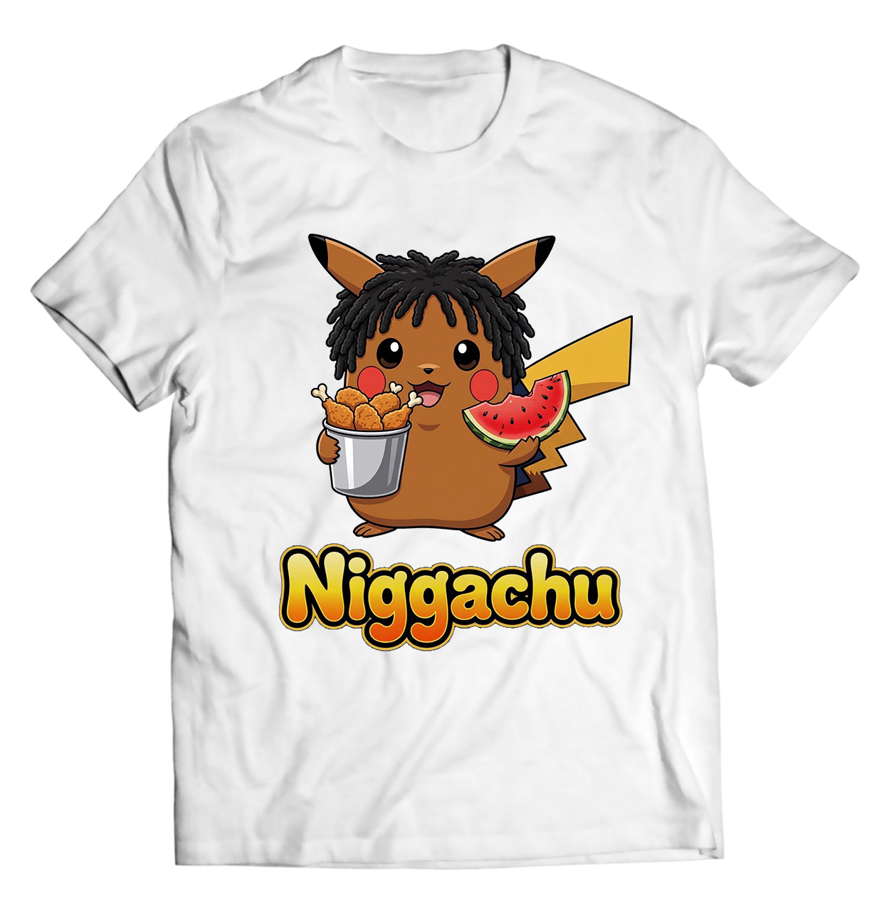 Nigachu Anime-Inspired Parody Shirt – Funny Urban Meme Graphic Tee with Chicken & Watermelon