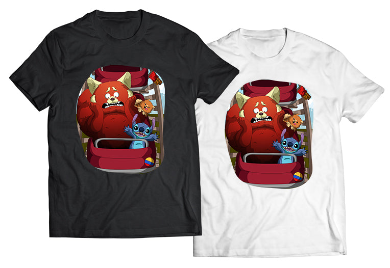 Thrills & Chills: Red Panda & Stitch with Choco Roller Coaster Adventure Shirt - Direct To Garment Quality Print - Unisex Shirt - Gift For Him or Her