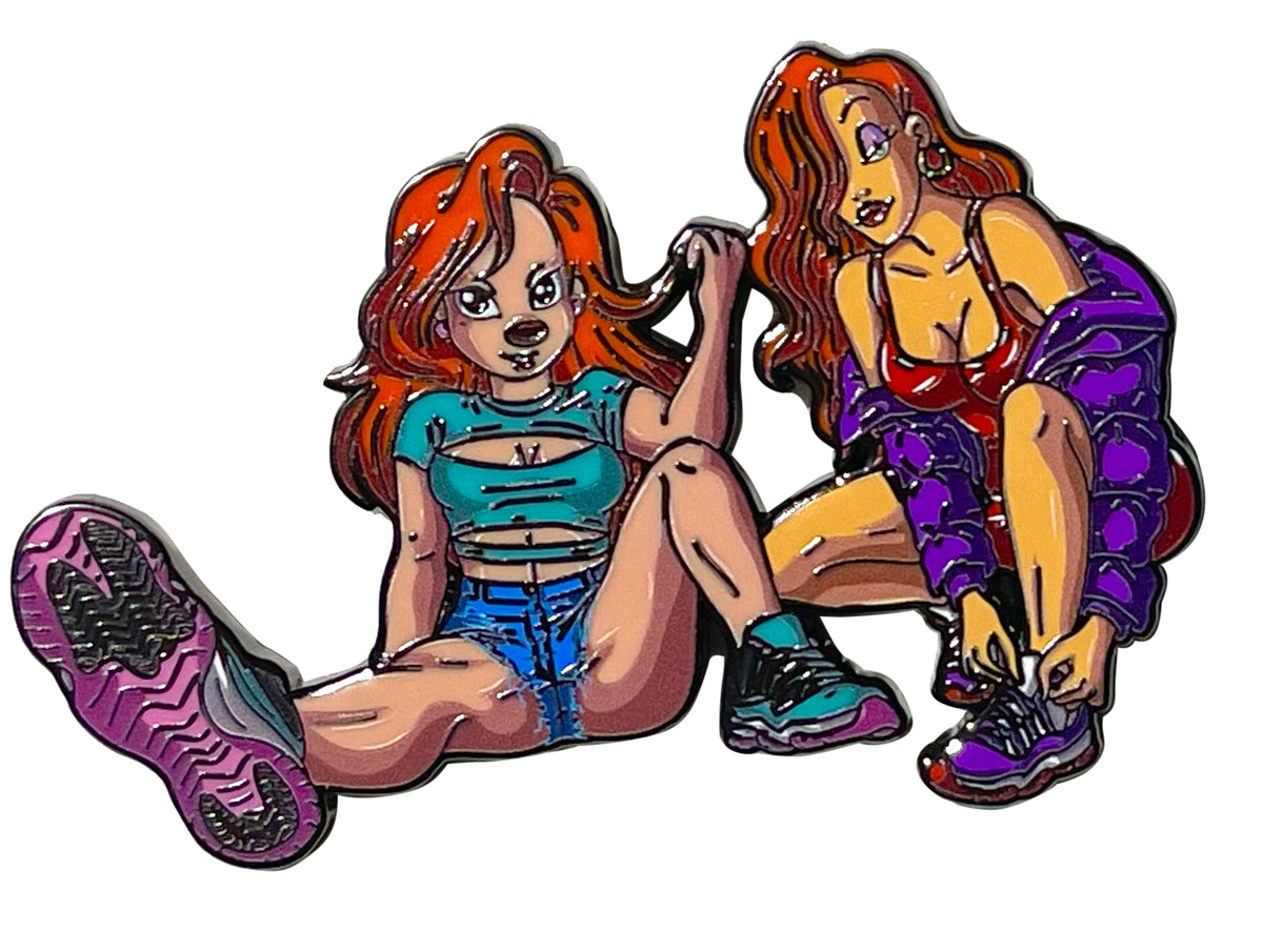 Cartoon Couture Icons Enamel Pin – Roxanne &amp; Jessica Rabbit Fashion Mashup, 2&quot; Limited Edition Pop Culture Streetwear Pin