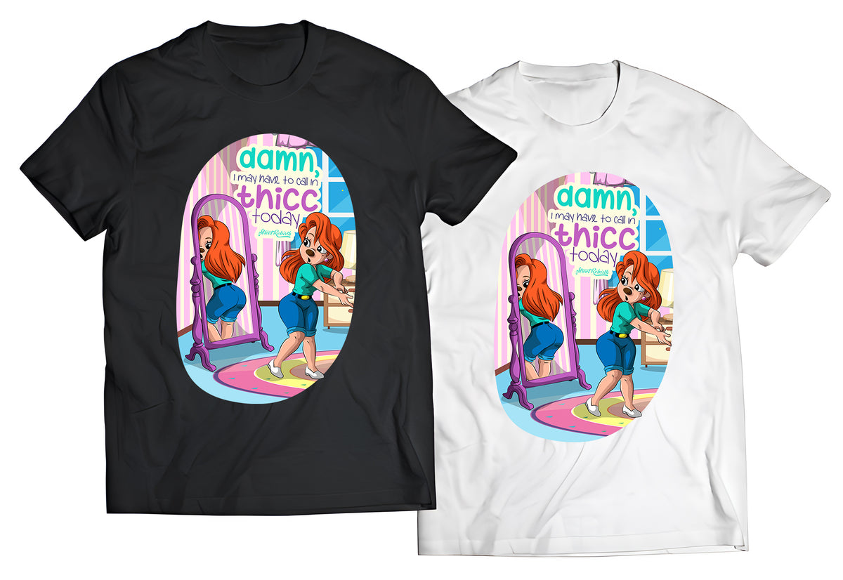 Roxanne Call In Thick Shirt – DTG Printed Graphic Tee – Fun Curvy Cartoon Parody, Cute Spicy Body Positive Design, Available in White or Black