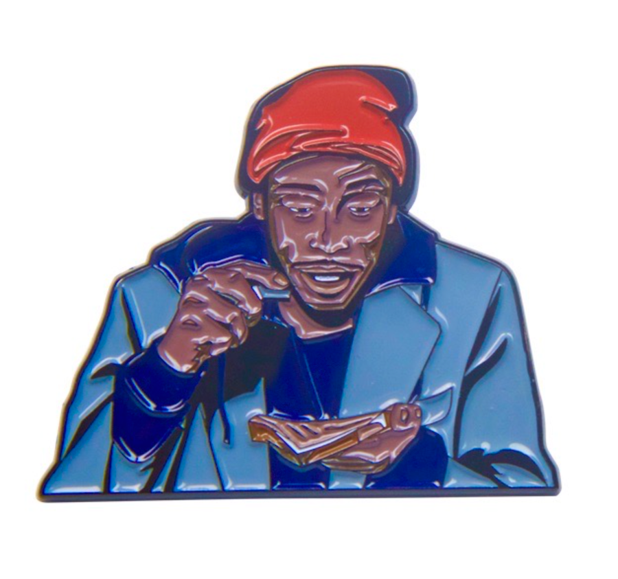 Collectible enamel lapel pin featuring an original humorous design