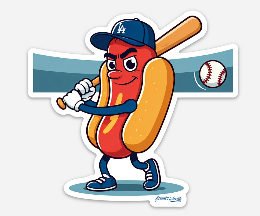 Waterproof vinyl sticker featuring an original baseball animal-themed humorous illustration