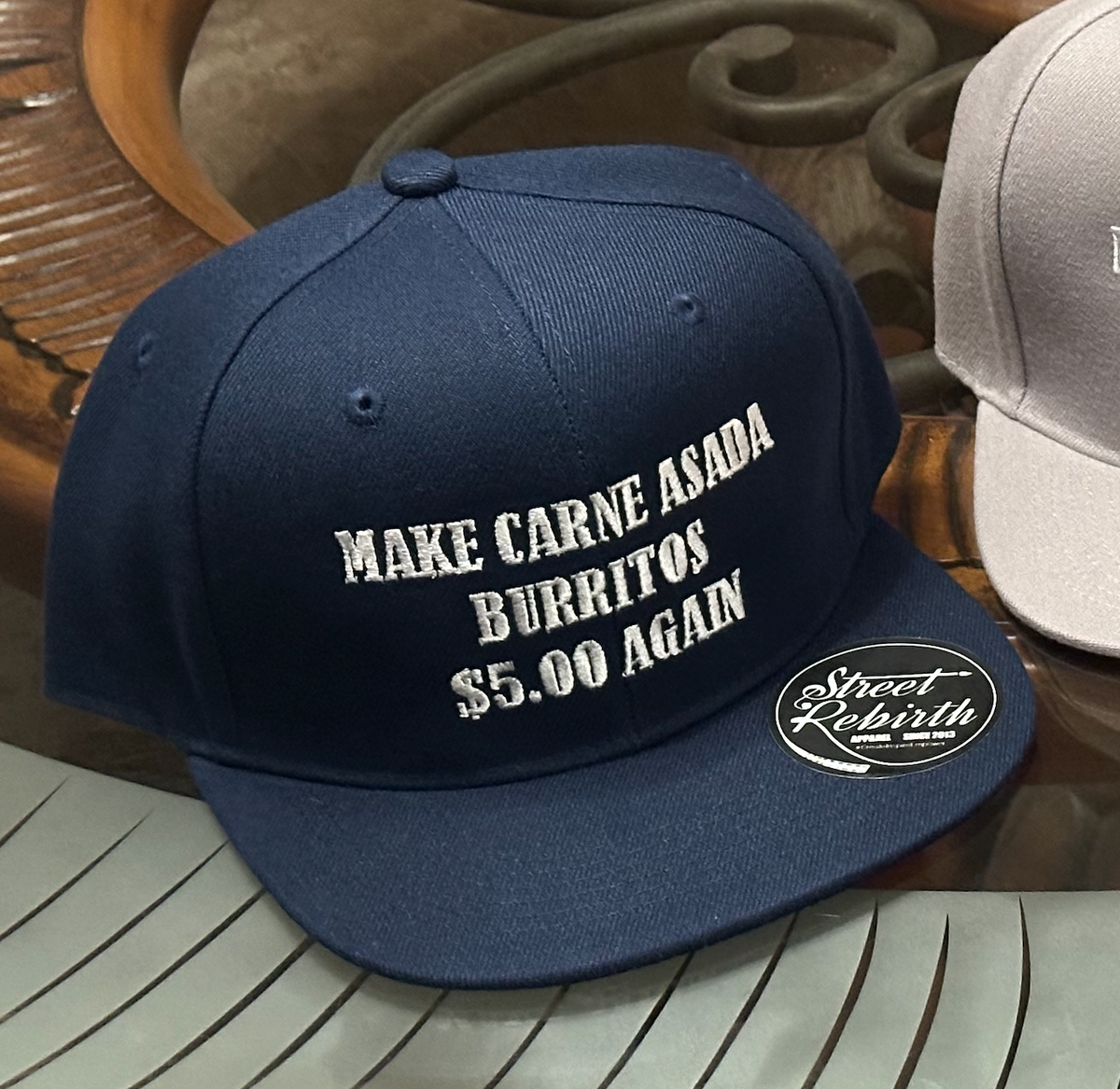 Make Carne Asada Burritos $5 Again Hat - NAVY - Make America Great Again Remix - Trump Parody - Street Rebirth