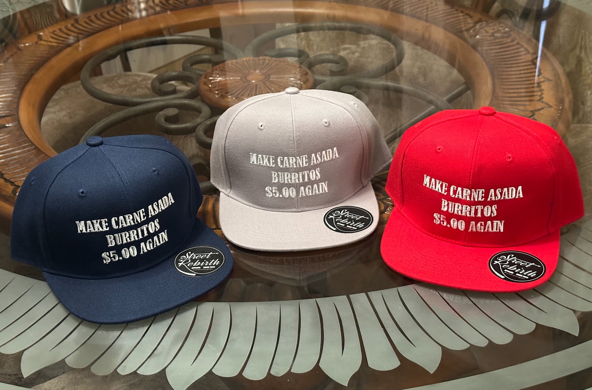 Make Carne Asada Burritos $5 Again Hat - NAVY - Make America Great Again Remix - Trump Parody - Street Rebirth