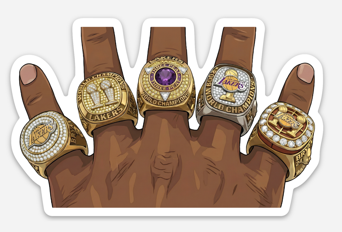 Kobe 5 Rings Sticker | Black Mamba Tribute Art | Los Angeles Basketball Legend | Championship Jewelry Decal | 24 and 8 Dynasty Vinyl