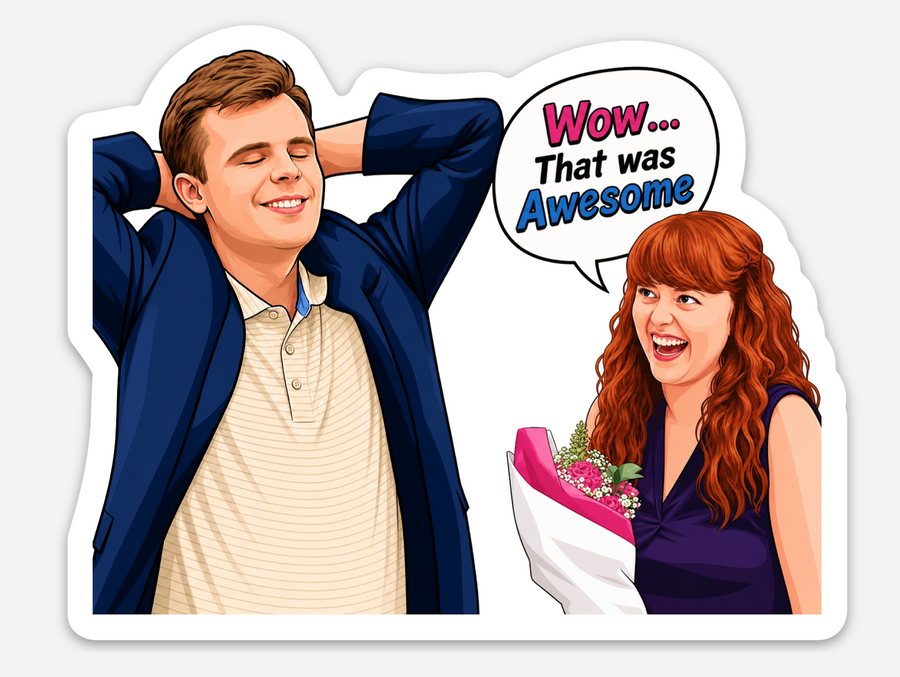 Waterproof vinyl sticker featuring an original romantic humorous illustration