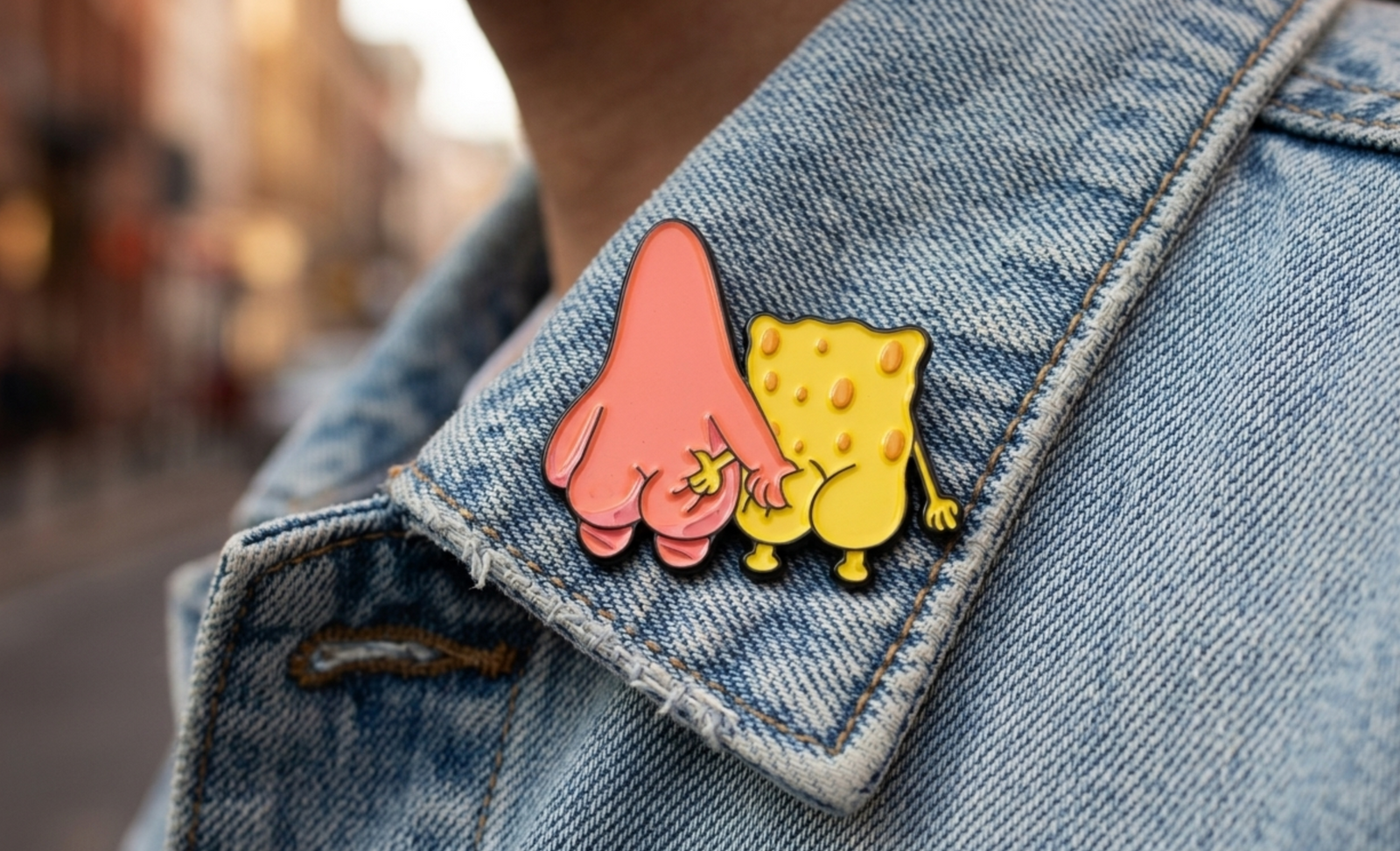 Cheeky Duo Back View Enamel Pin... 2" Hard Enamel Lapel Pin... Funny Cartoon Mashup Collectible
