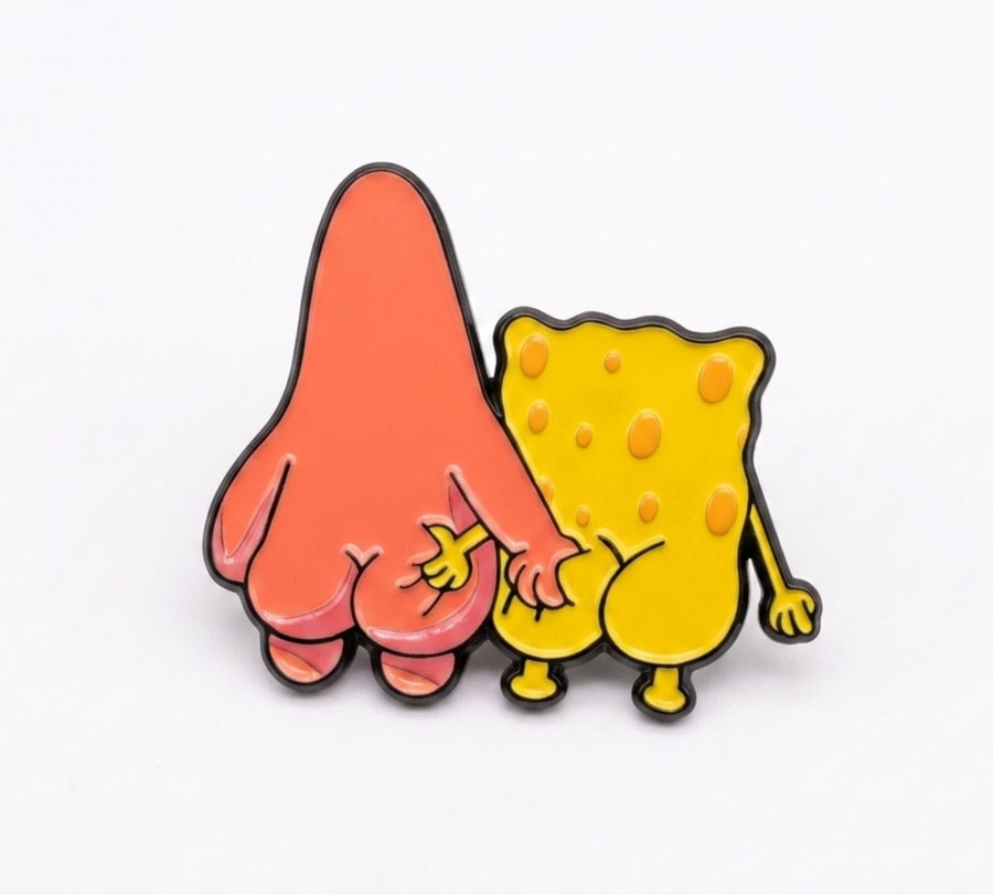 Collectible enamel lapel pin featuring an original humorous retro design