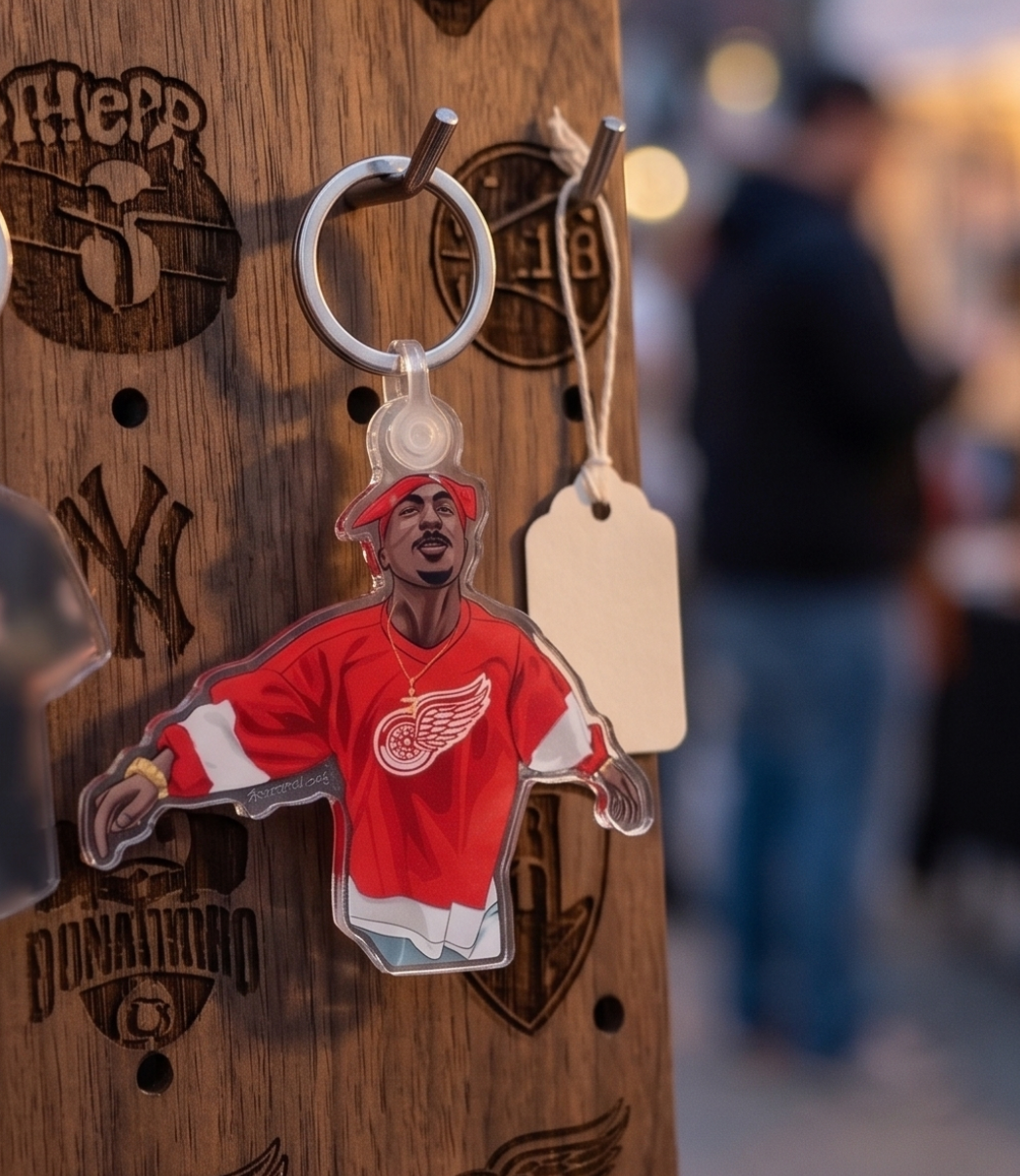 90s West Coast Hip-Hop Keychain... Red Bandana Legend Acrylic Charm... Hockey Jersey Streetwear EDC Keyring... Y2K Rap Nostalgia Gift