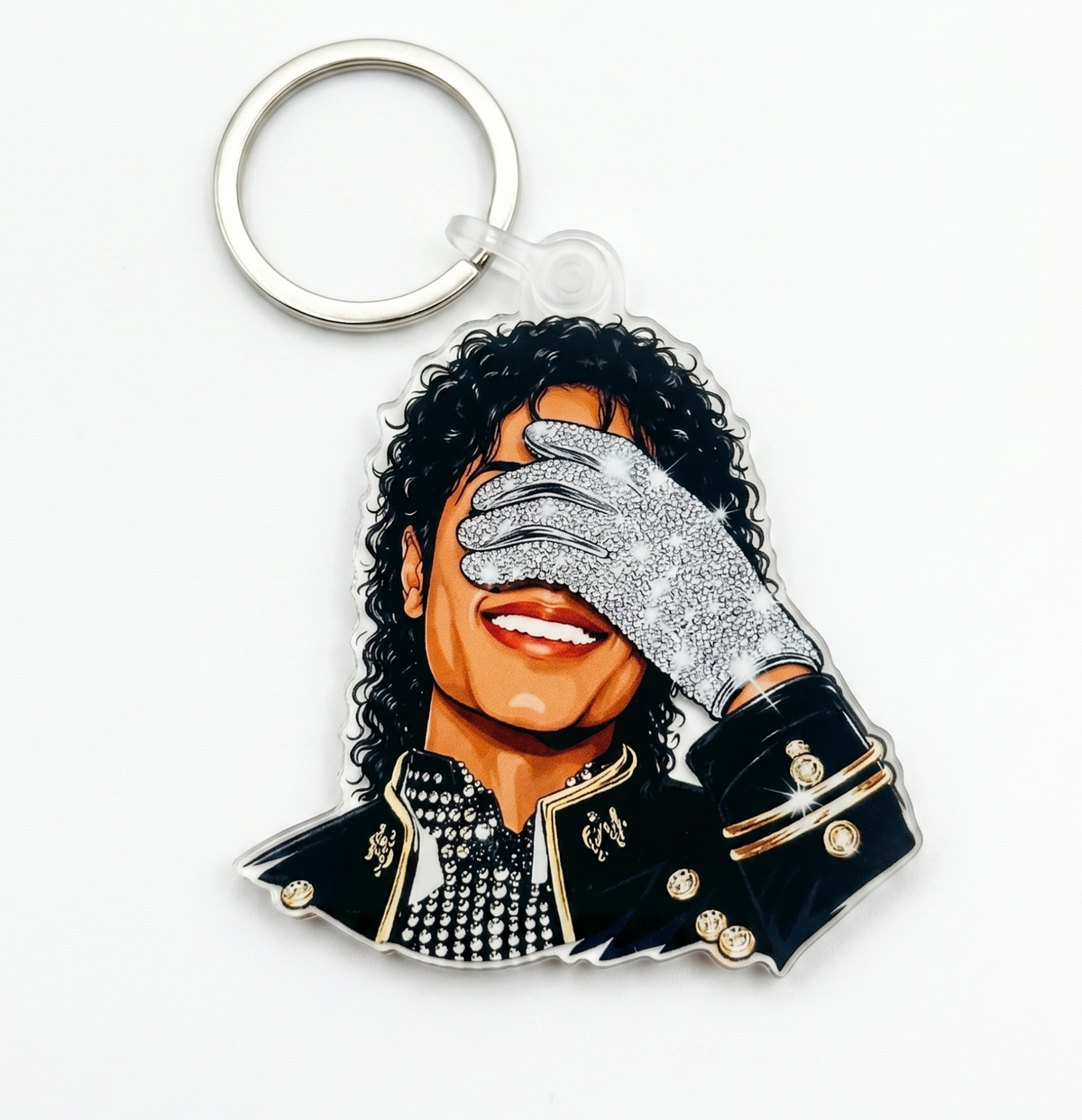 Glittered Glove Pop Icon Acrylic Keychain | 80s Moonlit Dance Legend Parody Charm | Streetwear Nostalgia EDC Bag Tag | Retro 90s Kid Gift