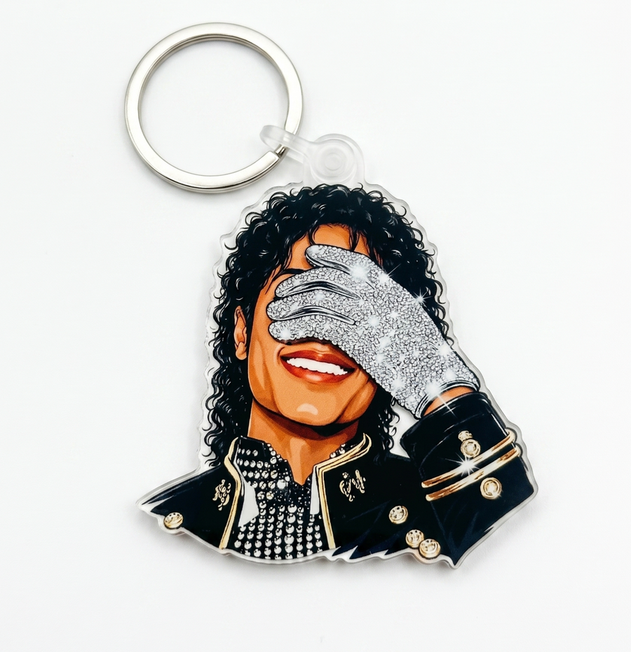 Acrylic keychain featuring an original music retro illustration