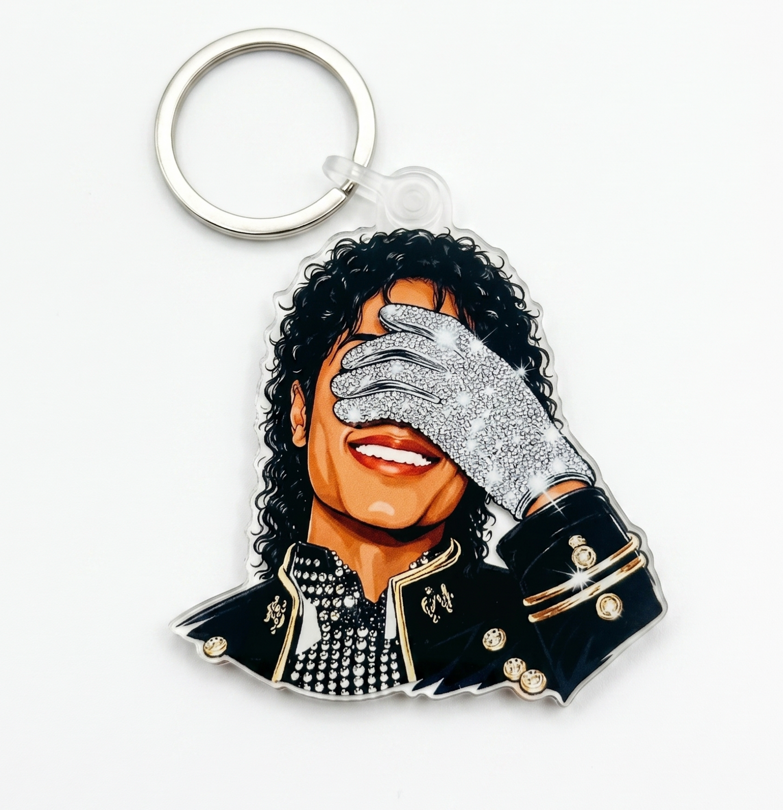 Glittered Glove Pop Icon Acrylic Keychain | 80s Moonlit Dance Legend Parody Charm | Streetwear Nostalgia EDC Bag Tag | Retro 90s Kid Gift