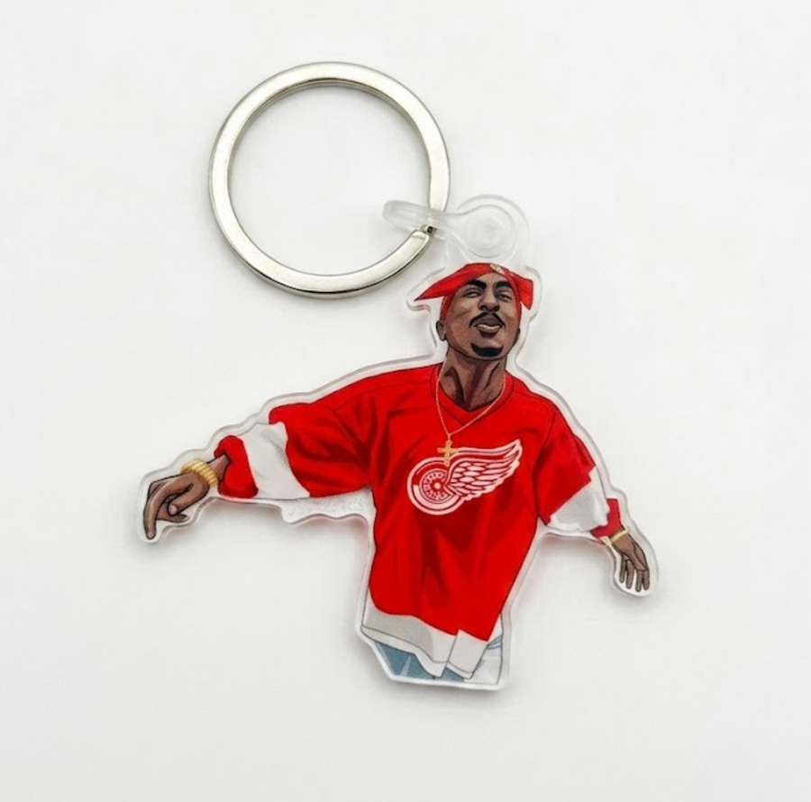 Acrylic keychain featuring an original hip hop music retro illustration
