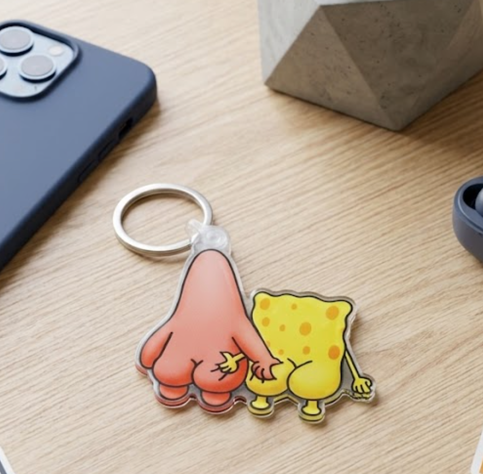 Cheeky Cartoon Duo Acrylic Keychain... 90s Nostalgia Parody EDC Charm, Funny Bestie Backpack Clip, Y2K Streetwear Accessory