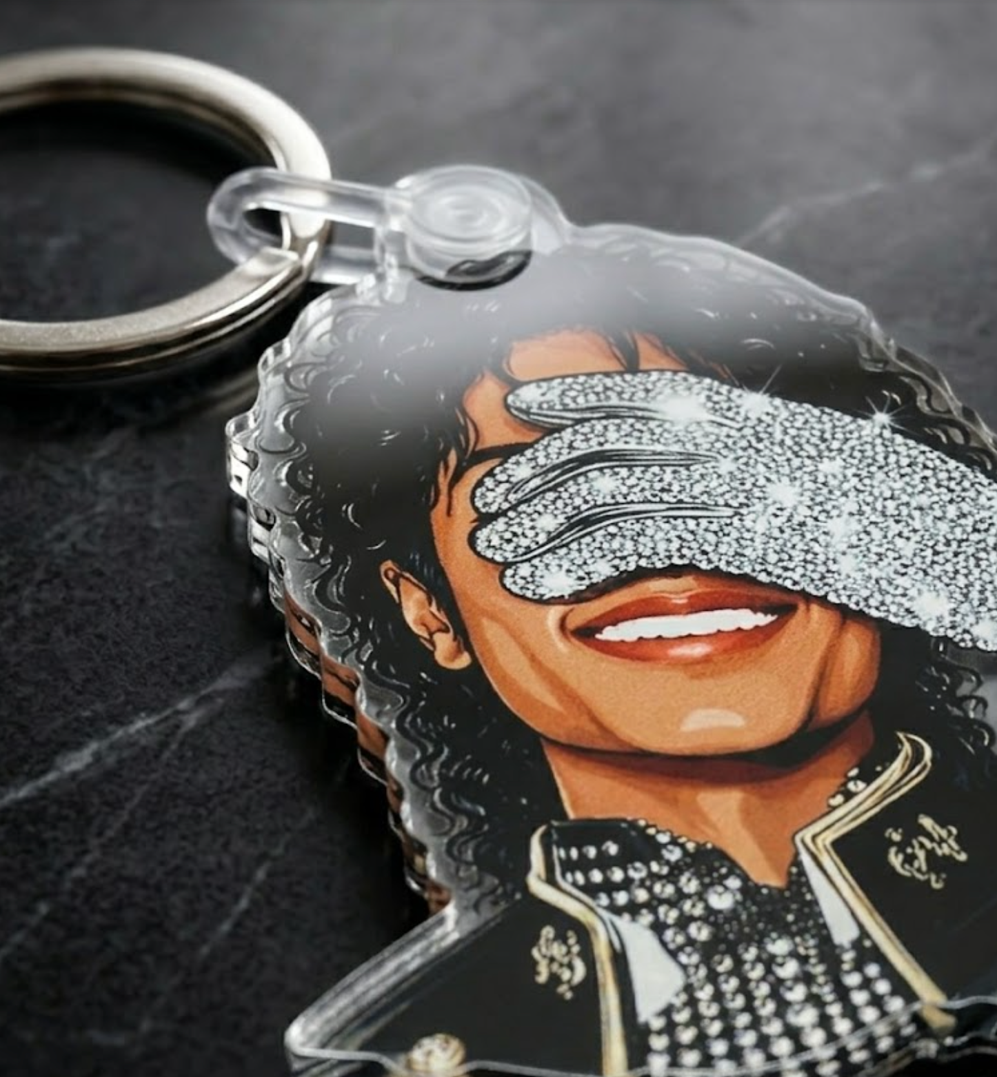Glittered Glove Pop Icon Acrylic Keychain | 80s Moonlit Dance Legend Parody Charm | Streetwear Nostalgia EDC Bag Tag | Retro 90s Kid Gift