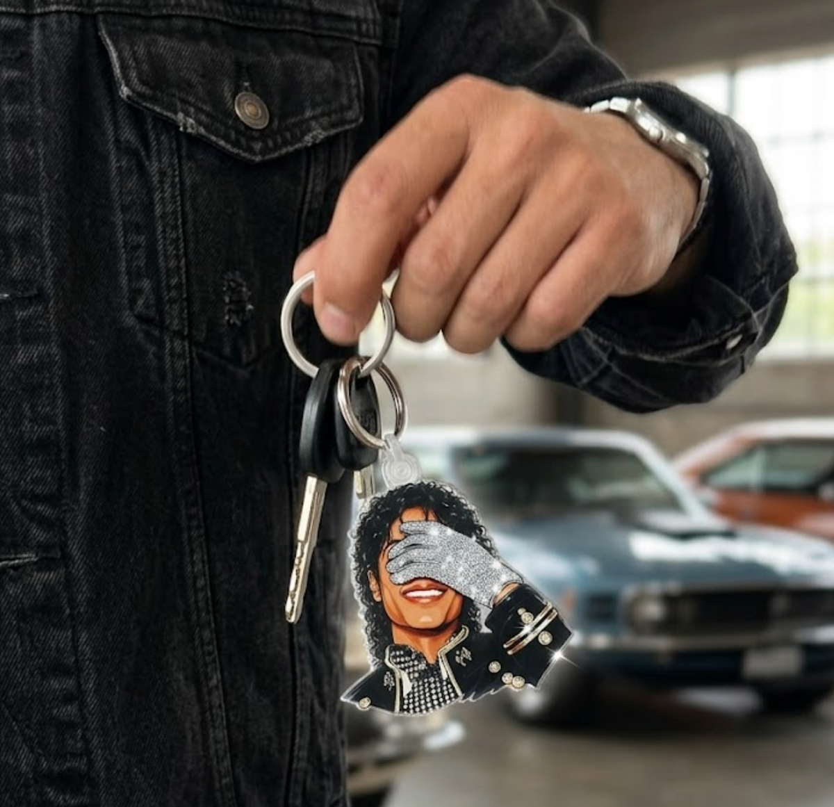 Glittered Glove Pop Icon Acrylic Keychain | 80s Moonlit Dance Legend Parody Charm | Streetwear Nostalgia EDC Bag Tag | Retro 90s Kid Gift