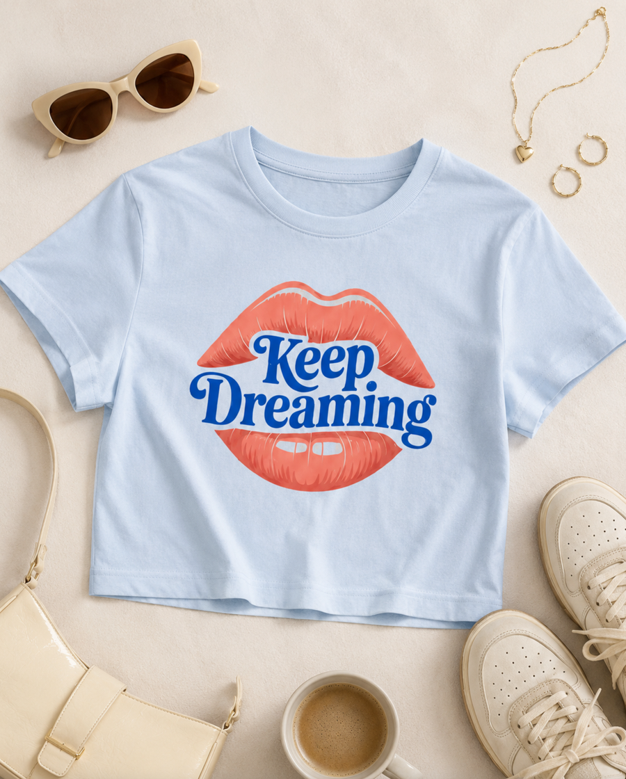Graphic crop top featuring an original colorful illustration