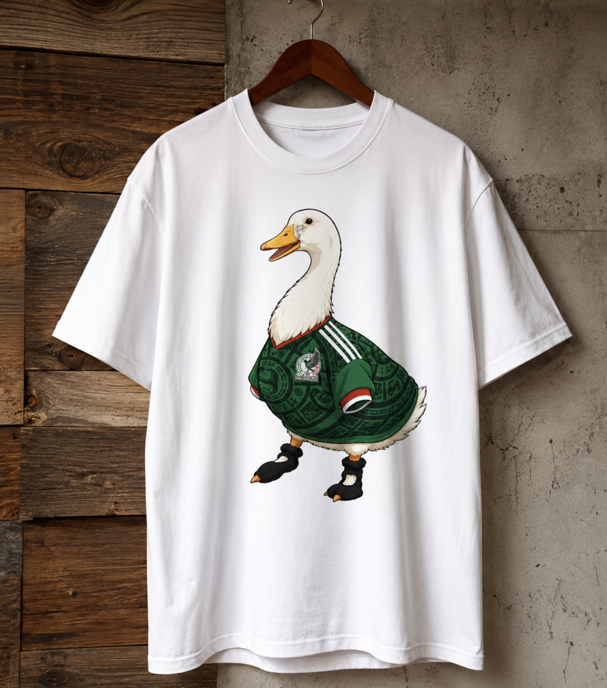 Viral Duck Soccer Graphic T-Shirt – Funny Mexico-Inspired Football Jersey Parody Tee, Latino Futbol Streetwear Shirt