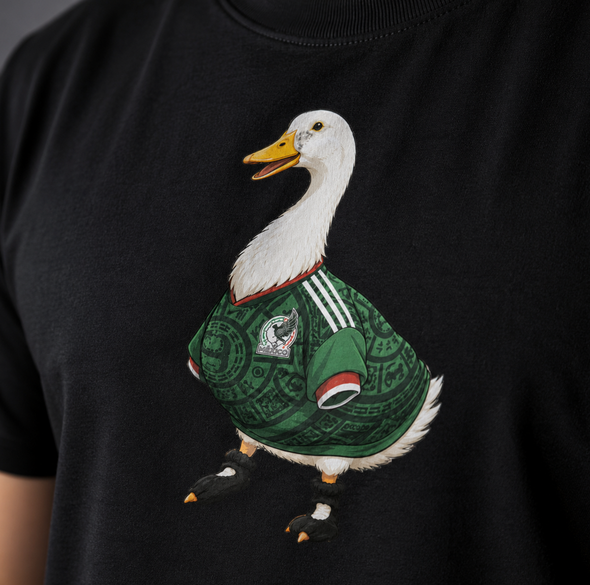 Viral Duck Soccer Graphic T-Shirt – Funny Mexico-Inspired Football Jersey Parody Tee, Latino Futbol Streetwear Shirt
