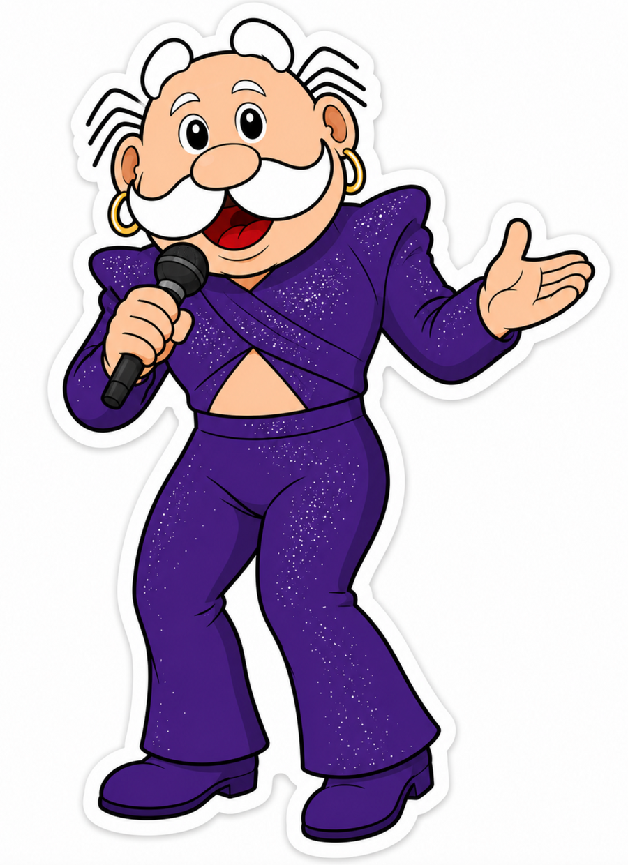 Waterproof vinyl sticker featuring an original music humorous retro illustration