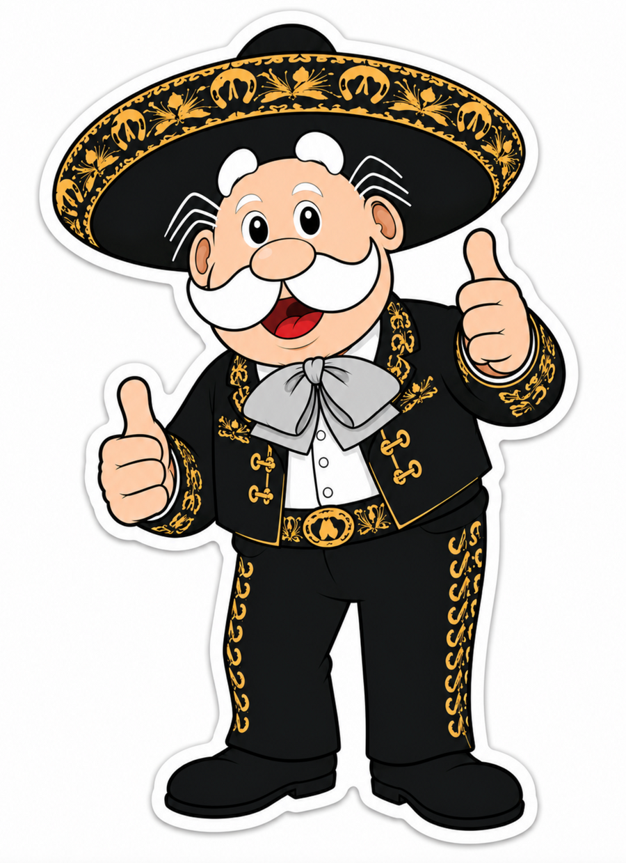 Waterproof vinyl sticker featuring an original Latin music music humorous illustration