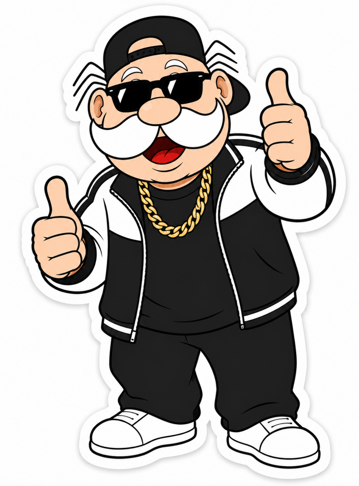 Urban street king doctor mascot vinyl sticker in a backward cap