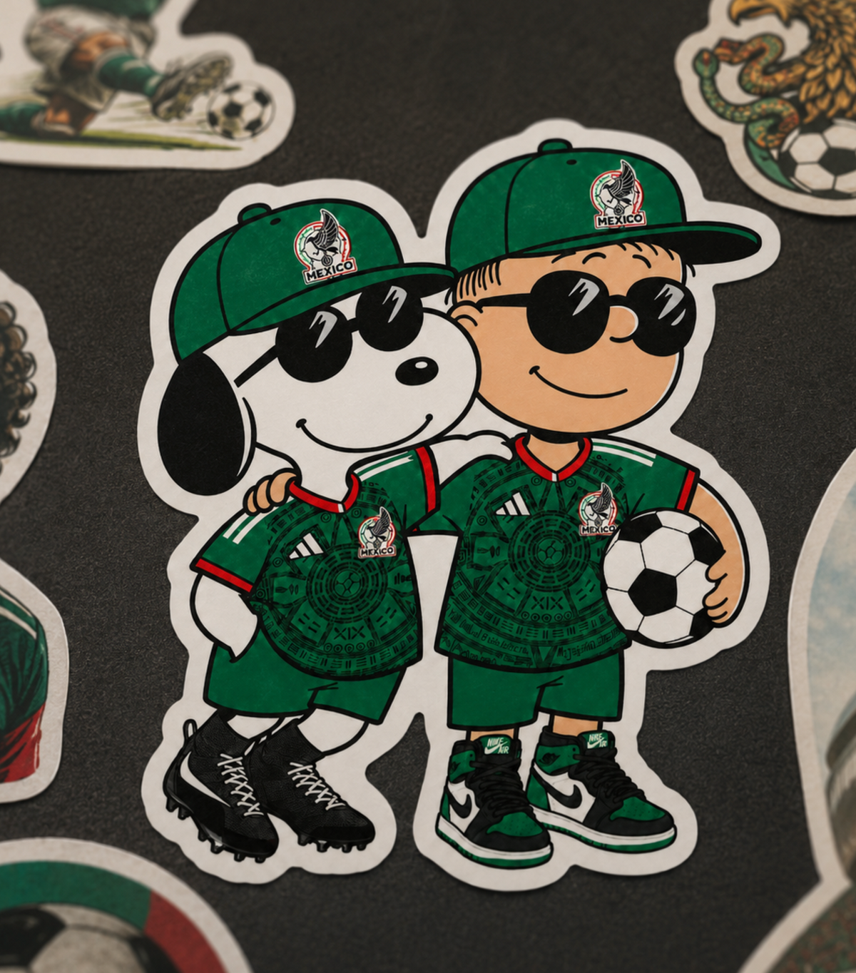 Mexico Fútbol Fan Sticker | Cartoon Dog & Kid Soccer Duo | Green Jersey Latino Pride 4 Inch Matte Vinyl Decal