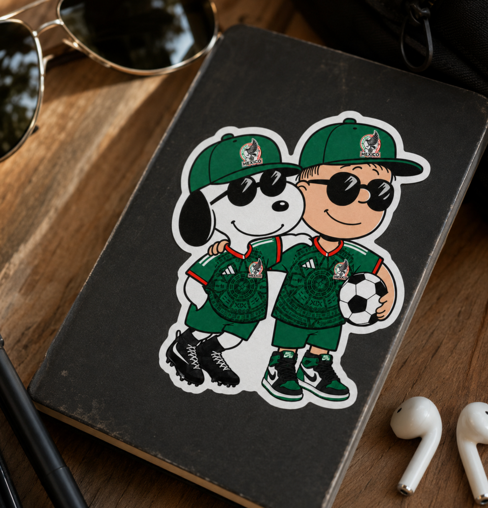 Mexico Fútbol Fan Sticker | Cartoon Dog & Kid Soccer Duo | Green Jersey Latino Pride 4 Inch Matte Vinyl Decal