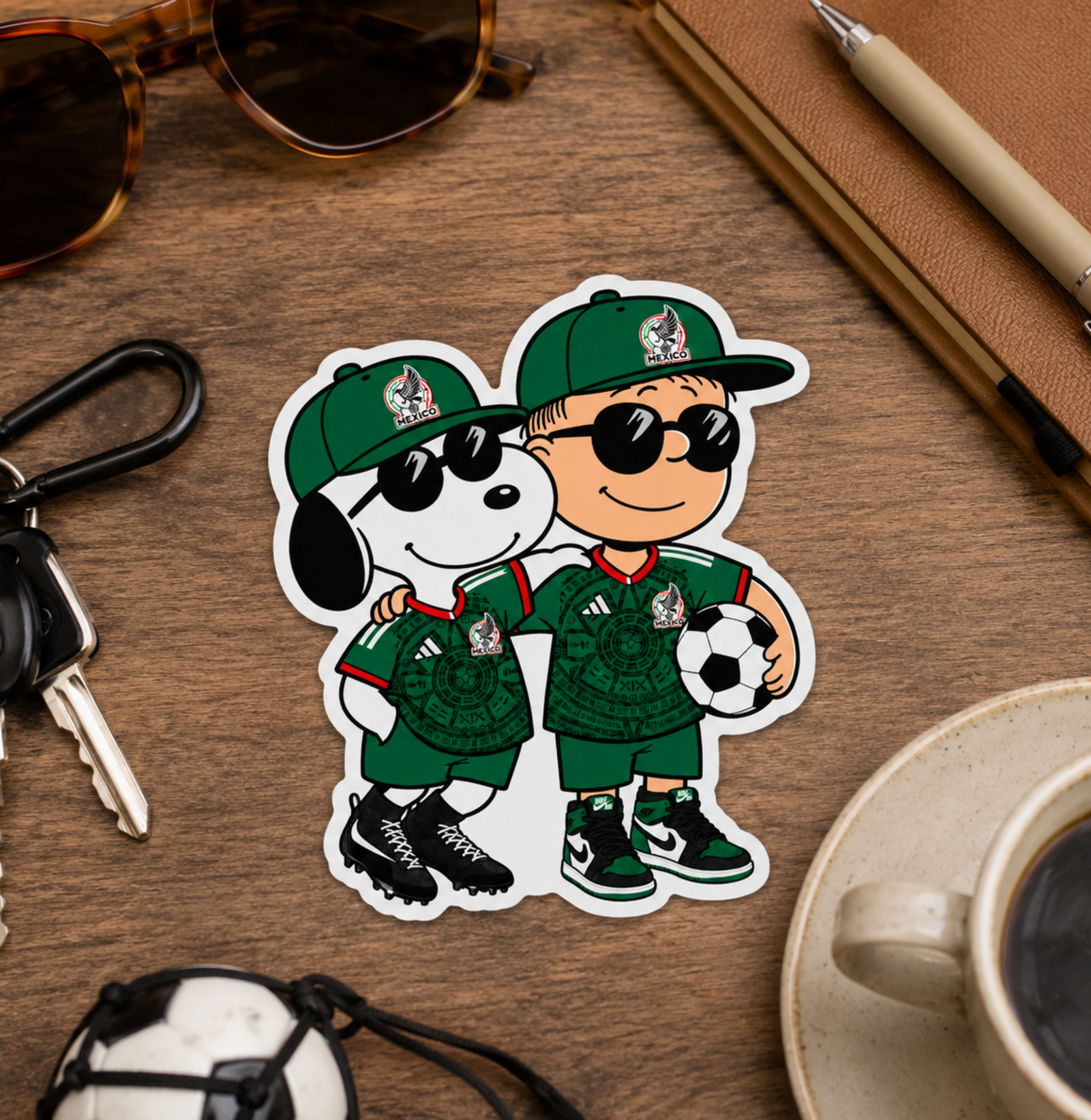 Mexico Fútbol Fan Sticker | Cartoon Dog & Kid Soccer Duo | Green Jersey Latino Pride 4 Inch Matte Vinyl Decal