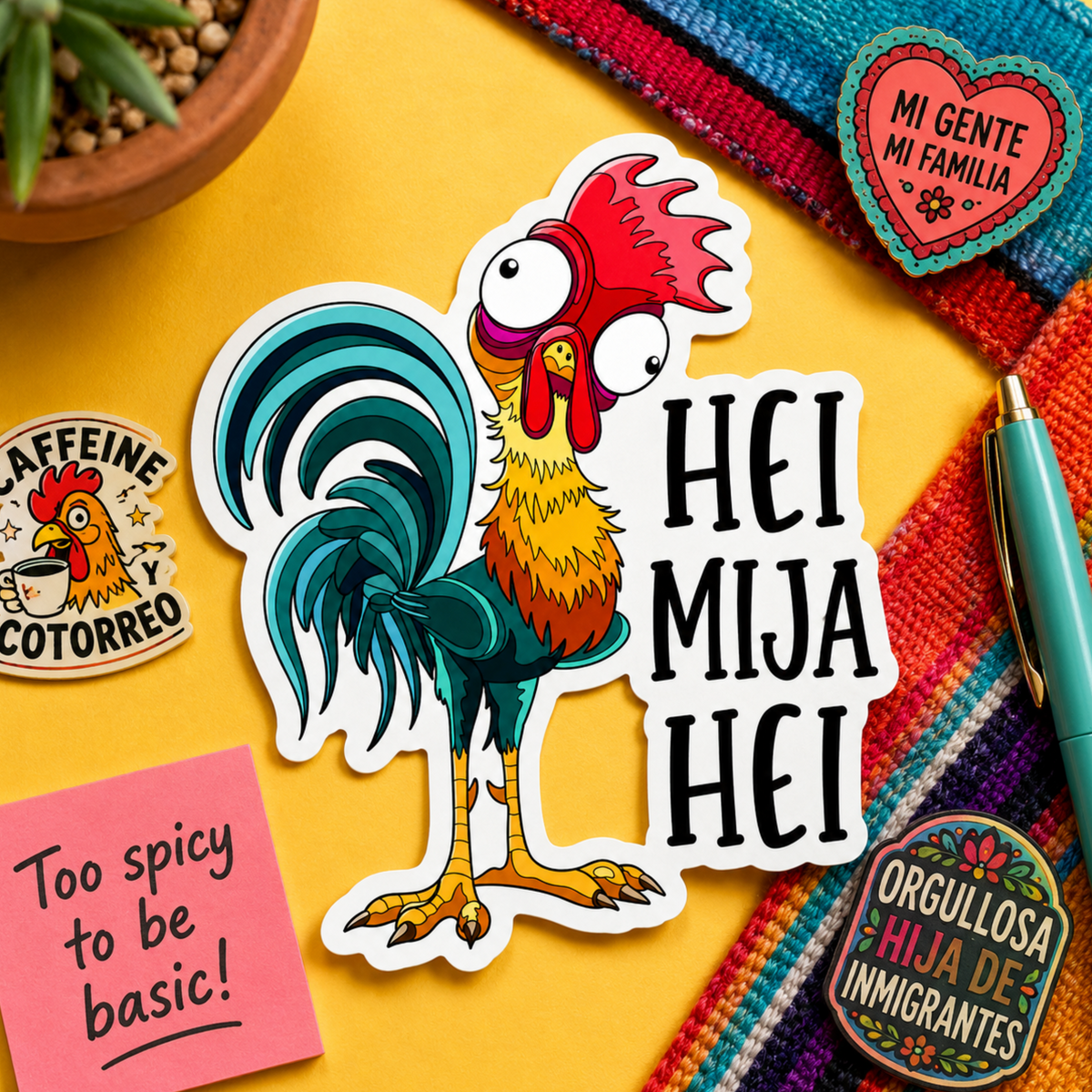 HEI MIJA HEI Funny Rooster Matte Vinyl Sticker for Cultura Humor, Laptop, Water Bottle, Collector Gift