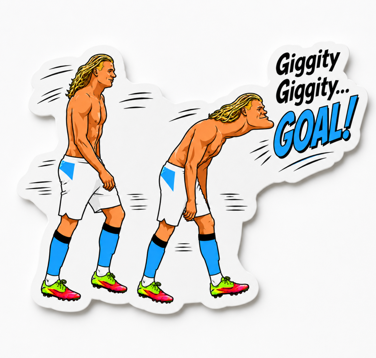 Haaland Norway Funny Soccer Walk Meme Sticker – Blond Athlete Motion Pose Matte Vinyl Decal, Sports Humor Game Day Laptop Water Bottle Sticker